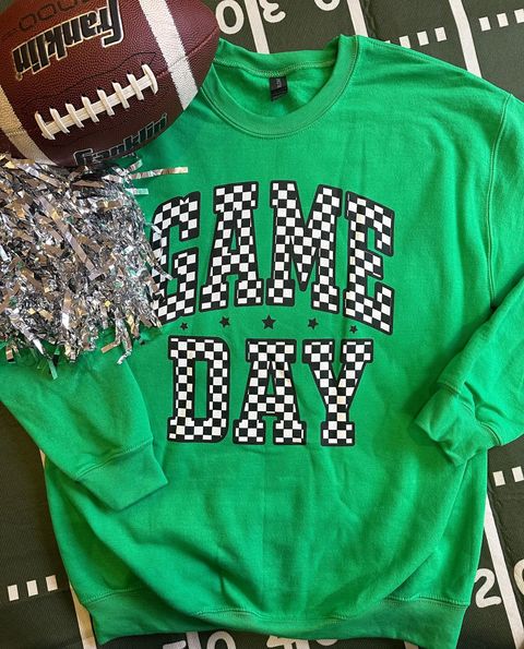 Checkered Game Day Sweatshirts - RED & KELLY GREEN