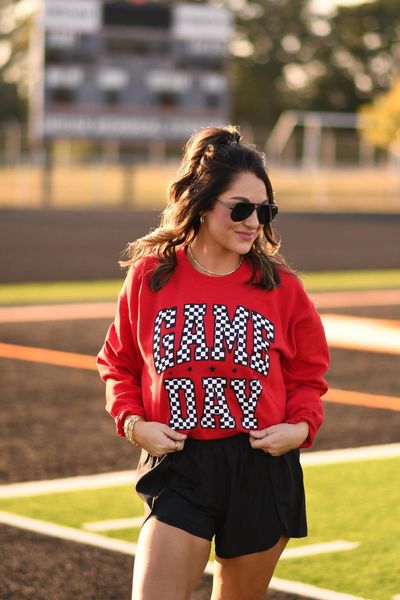 Checkered Game Day Sweatshirts - RED & KELLY GREEN