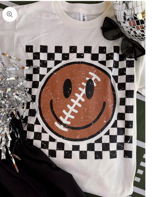 Checkered Football Smiley Tes